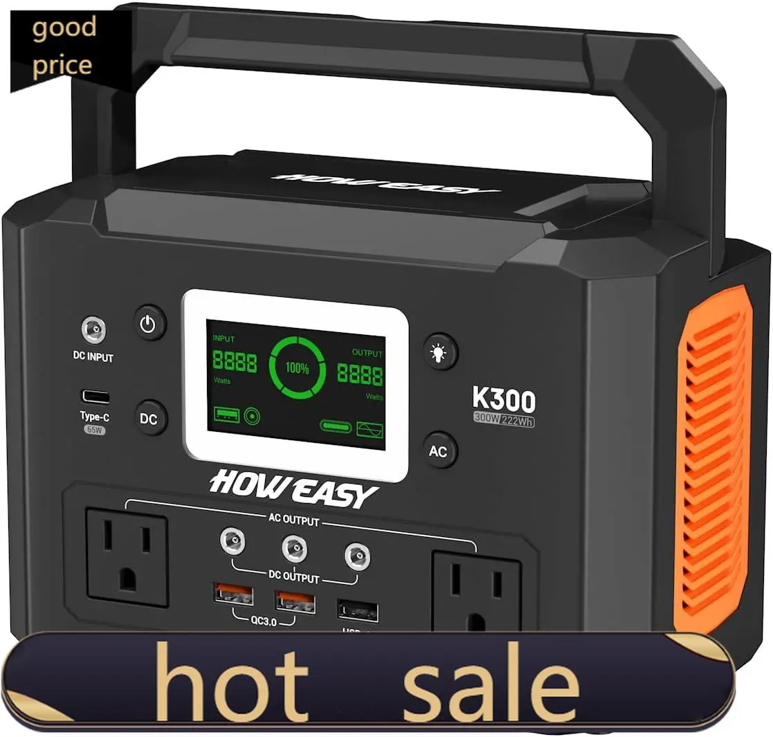 Portable Power Station 300W 222Wh Solar Generator with 110V Pure Sine Wave AC Outlet 65W USB C Fast Charge for Camping CPAP
Portable Power Station 300W 222Wh Solar Generator with 110V Pure Sine Wave AC Outlet 65W USB C Fast Charge for Camping CPAP