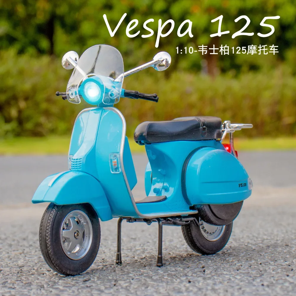 1/10 Vespa 125 simulation alloy sound and light steering children's toy motorcycle model ornament gift
1/10 Vespa 125 simulation alloy sound and light steering children's toy motorcycle model ornament gift