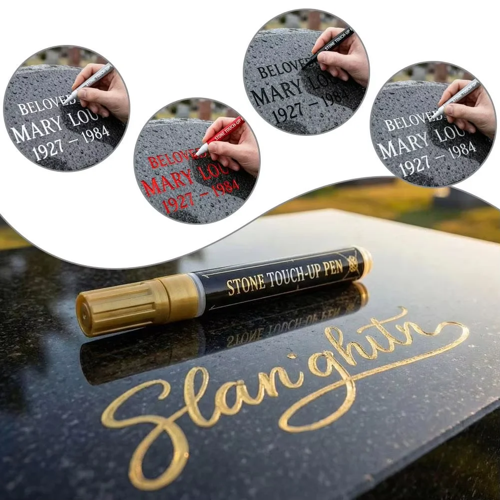 Golden Stone Touch-Up Marker Pen, Fine Tip Weather Resistant Oil Based Ink For Tombstone Granite Marble Inscription Restoration
Golden Stone Touch-Up Marker Pen, Fine Tip Weather Resistant Oil Based Ink For Tombstone Granite Marble Inscription Restoration