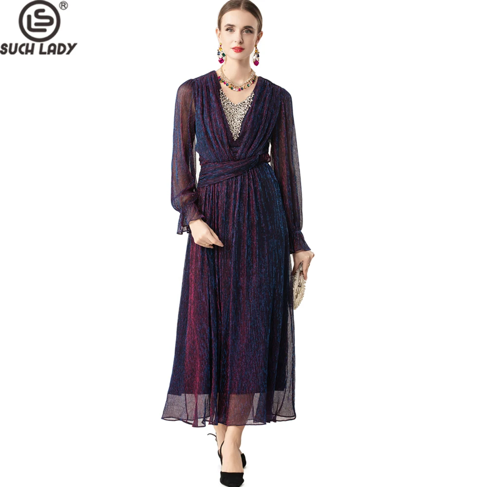 Women's Glitter Long Sleeve Dress V Neck Gown with Rhinestone Embellished Bodice, Wrap Style & Sheer Bell Sleeve Party Vestidos
Women's Glitter Long Sleeve Dress V Neck Gown with Rhinestone Embellished Bodice, Wrap Style & Sheer Bell Sleeve Party Vestidos