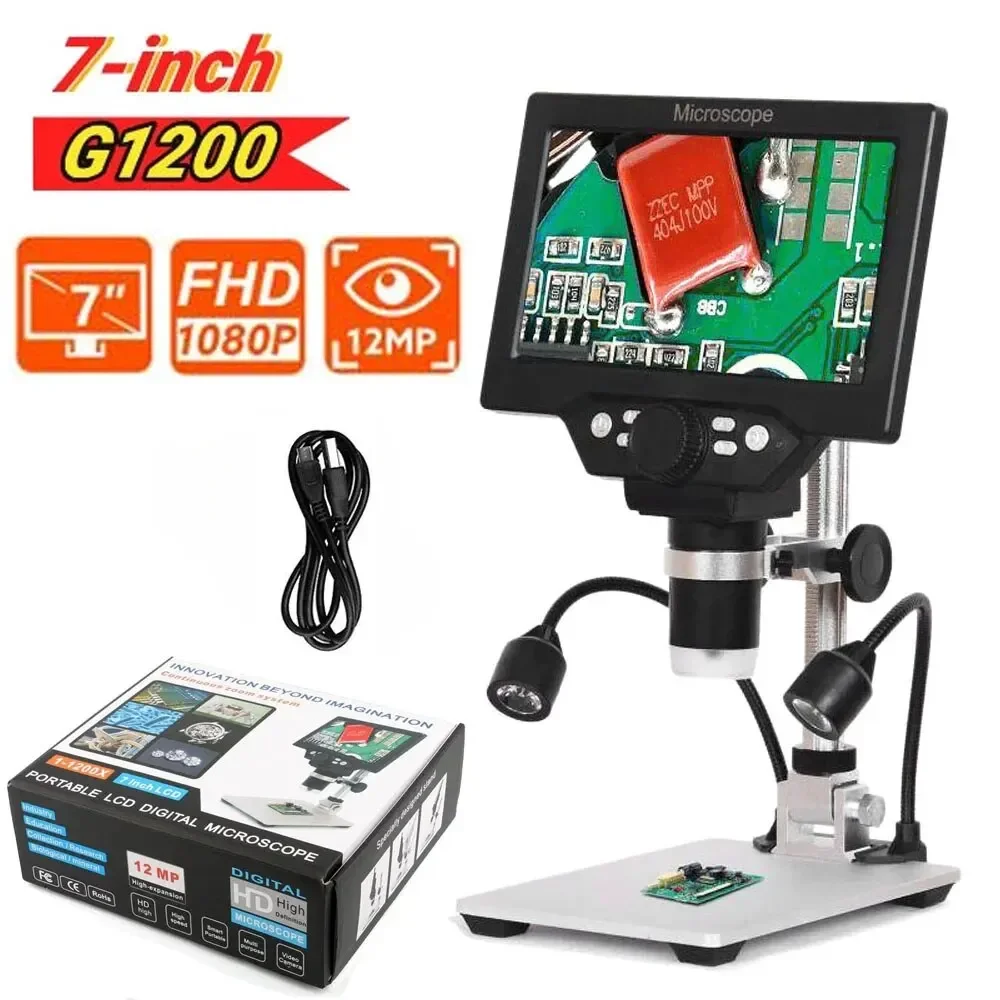 Hot Selling 1200X Digital Microscope 12MP 7'' HD LCD Video Microscope Soldering Repair Magnifier Metal Stand PC View
Hot Selling 1200X Digital Microscope 12MP 7'' HD LCD Video Microscope Soldering Repair Magnifier Metal Stand PC View