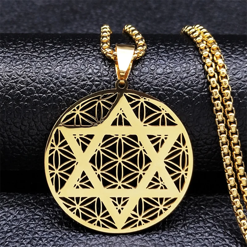 Judaism Stainless Steel Flower of life Hexagram Necklaces Gold Color Pendant Necklace Jewelry colgantes acero inoxiable N7025S02 
Judaism Stainless Steel Flower of life Hexagram Necklaces Gold Color Pendant Necklace Jewelry colgantes acero inoxiable N7025S02