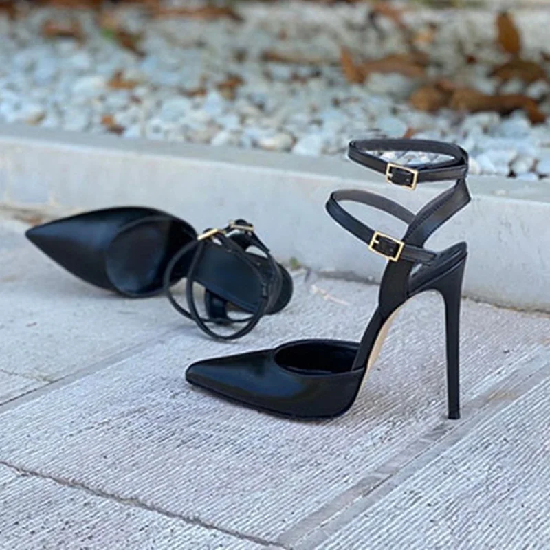 Black Matte Leather Double Buckle Strap High Heel Pumps Pointed Toe Cutouts Cover Heels Patchwork Women Dress Shoes Size 45
Black Matte Leather Double Buckle Strap High Heel Pumps Pointed Toe Cutouts Cover Heels Patchwork Women Dress Shoes Size 45