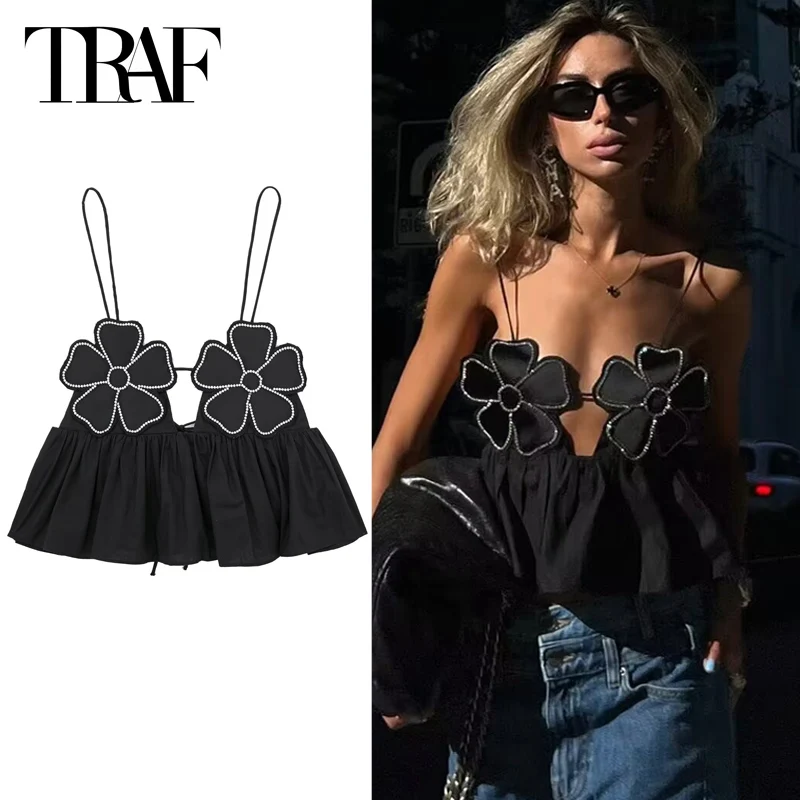 TRAF Flower Crop Top Female Ruffle Backless Black White Tops Women 2024 Sleeveless Sexy Party Top Woman Summer Tied Pleated Tops
TRAF Flower Crop Top Female Ruffle Backless Black White Tops Women 2024 Sleeveless Sexy Party Top Woman Summer Tied Pleated Tops
