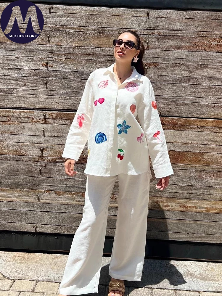 2 Pieces Set for Woman Summer New Versatile Embroidery Long Sleeves Shirt Suits Fashionable Casual Loose Wide Leg Pants Sets
2 Pieces Set for Woman Summer New Versatile Embroidery Long Sleeves Shirt Suits Fashionable Casual Loose Wide Leg Pants Sets
