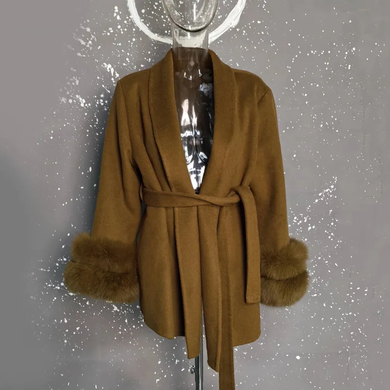 UCXQ Elegant OL Office Lady Overcoats Fur Patchwork Long Sleeve Woolen Coat Beautiful Women's Clothing Jacket Autumn 2025 Winter 46 Scc8caaec181043b6944618b25255228ar