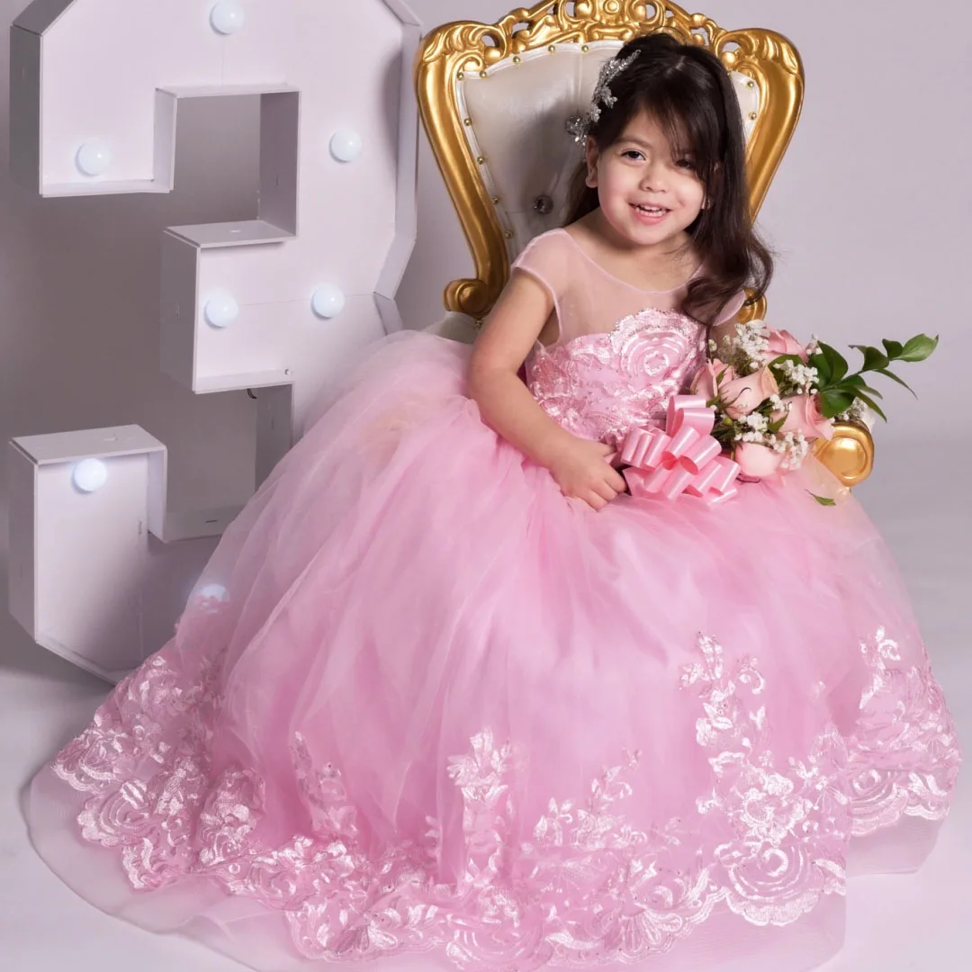 Customized Flower Girl Dresses Pink Rose Floral Appliques With Bow Short Sleeve For Wedding Birthday Party Holy Communion Gown
Customized Flower Girl Dresses Pink Rose Floral Appliques With Bow Short Sleeve For Wedding Birthday Party Holy Communion Gown
