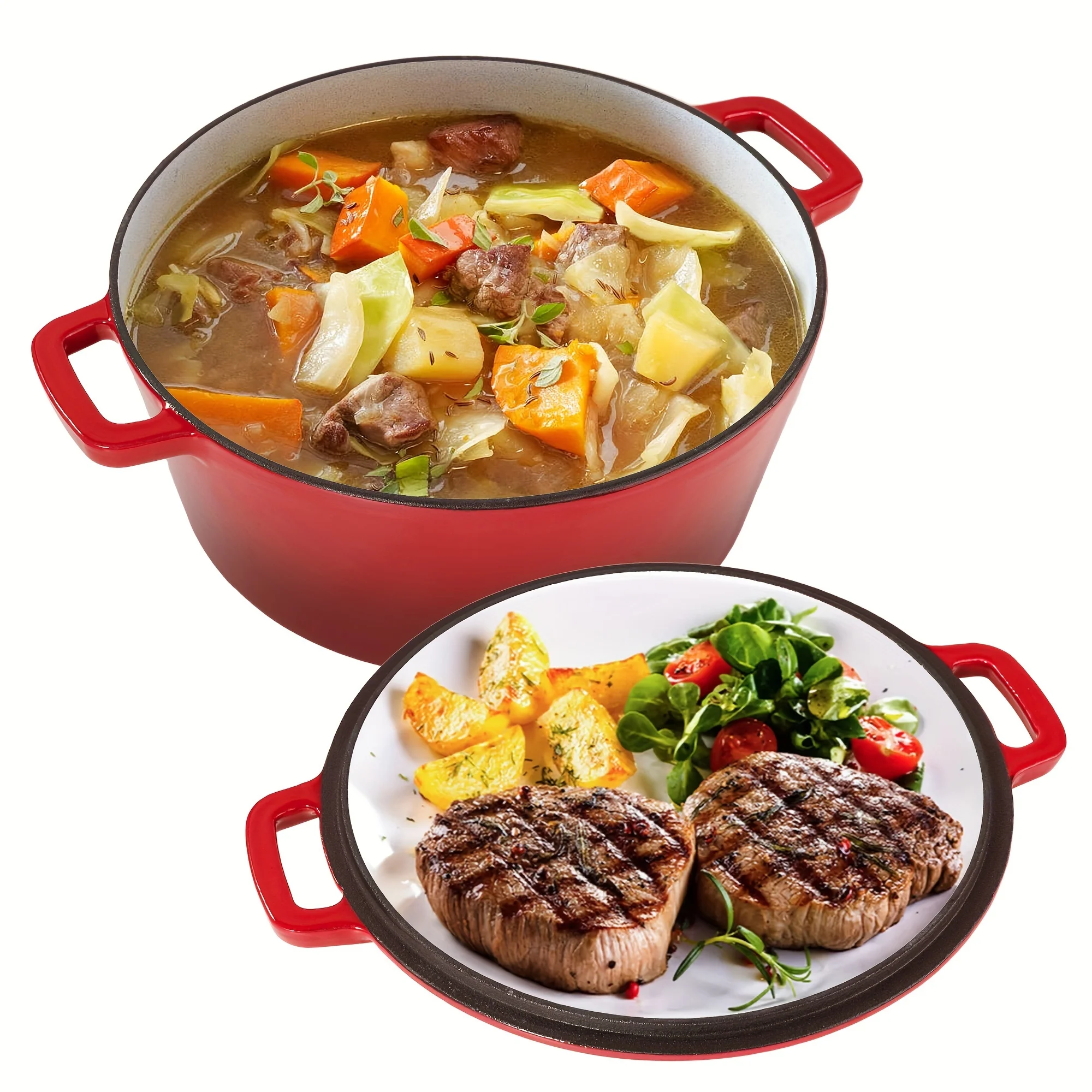 6QT 2-In-1 Enameled Cast Iron Dutch Oven, Ideal for Baking Bread, Cooking, And Stewing, Durable And Nonstick
6QT 2-In-1 Enameled Cast Iron Dutch Oven, Ideal for Baking Bread, Cooking, And Stewing, Durable And Nonstick