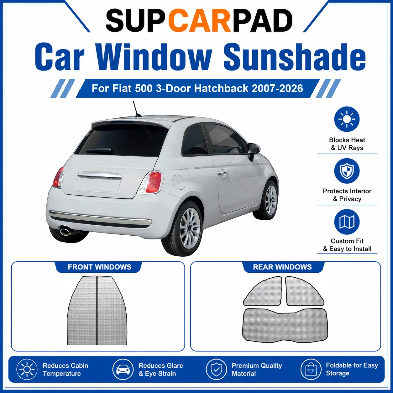 For Fiat - Fiat 500 3-Door Hatchback 2007-2026 Full Set Car Window Sunshades UV Block Privacy Heat Insulated Foldable Car Curtai
For Fiat - Fiat 500 3-Door Hatchback 2007-2026 Full Set Car Window Sunshades UV Block Privacy Heat Insulated Foldable Car Curtai