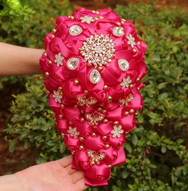 Fushia Waterfall Bridal Bouquets Artificial Ivory Satin Roses Flowers
Fushia Waterfall Bridal Bouquets Artificial Ivory Satin Roses Flowers