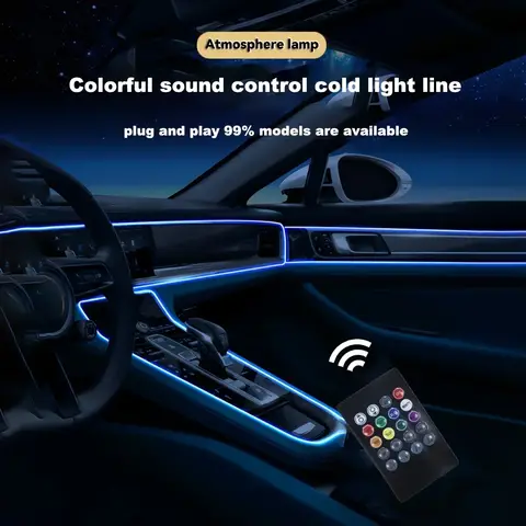 Automotive interior LED fiber optic light strip, RGB neon light strip, 24 key infrared remote control decorative light strip