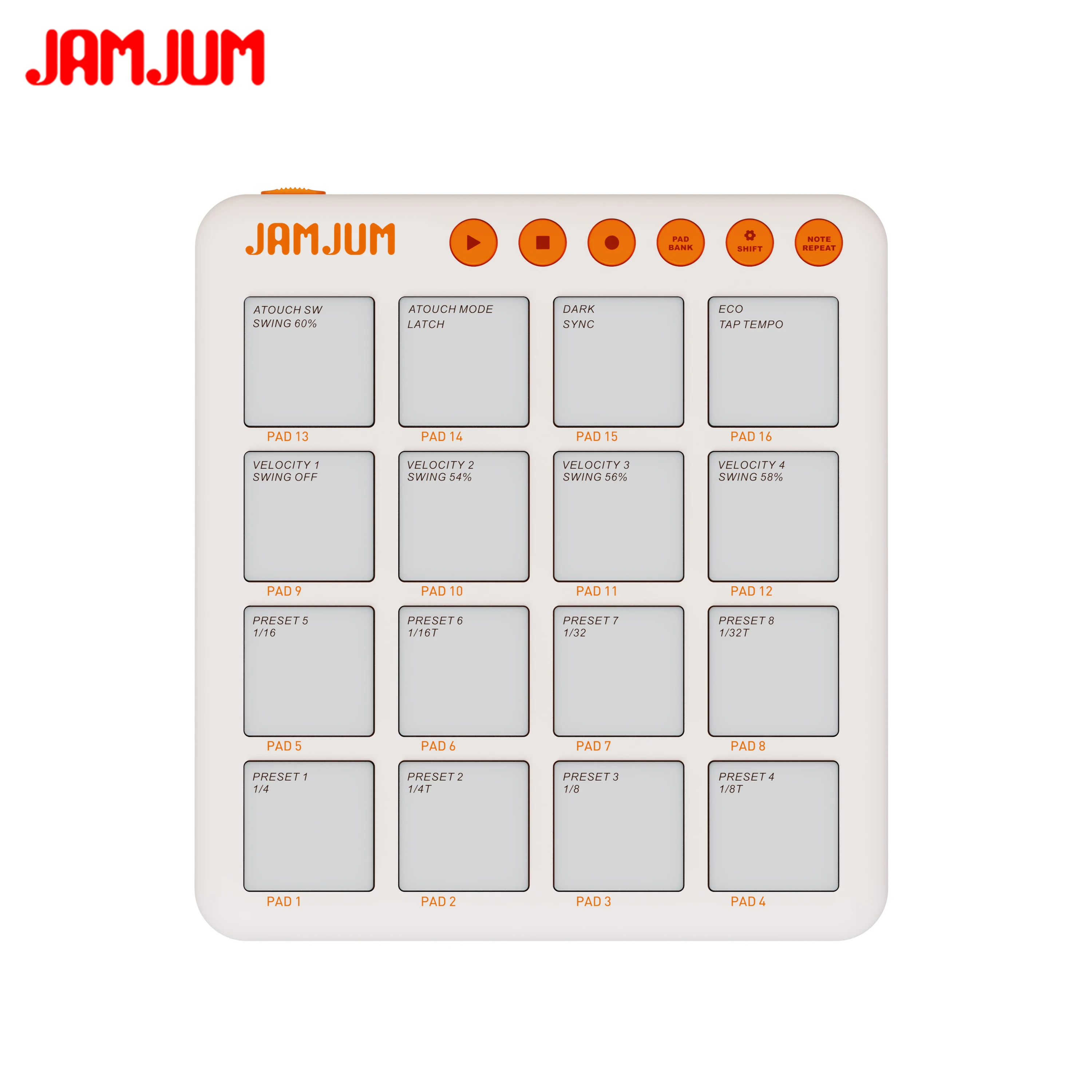 JAMJUM Portable JP-MINI MIDI Pad Controller/16 RGB Pads/Bluetooth/Built-in Lithium Battery 15H/for Music Production
JAMJUM Portable JP-MINI MIDI Pad Controller/16 RGB Pads/Bluetooth/Built-in Lithium Battery 15H/for Music Production