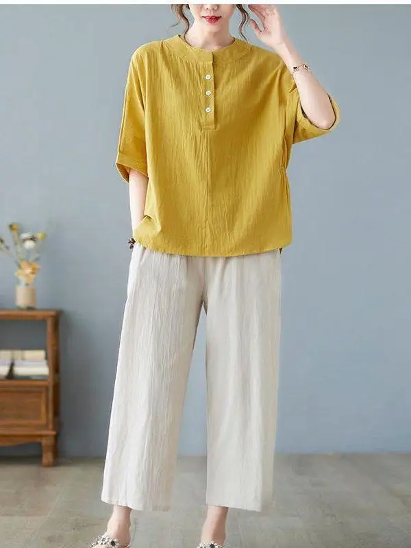 Summer Fashionable Cotton Linen Short Sleeve Two-Piece Set for Middle-Aged Women Comfortable Breathable round Neck T-Shirt
Summer Fashionable Cotton Linen Short Sleeve Two-Piece Set for Middle-Aged Women Comfortable Breathable round Neck T-Shirt