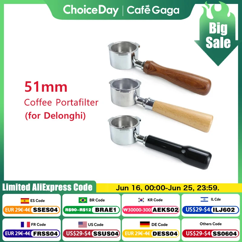 51mm Coffee Bottomless Portafilter Wood Handle For Delonghi Dedica ec680 ec685 Replacement Filter Basket Barista Accessories
51mm Coffee Bottomless Portafilter Wood Handle For Delonghi Dedica ec680 ec685 Replacement Filter Basket Barista Accessories