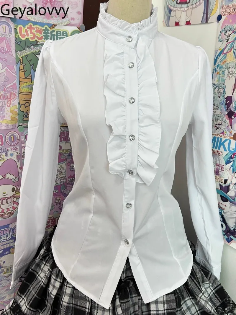 Japanese Harajuku Gothic Punk Versatile White Stand-Up Collar Shirt Spring and Autumn New Long Sleeve Lace Elegant Top
Japanese Harajuku Gothic Punk Versatile White Stand-Up Collar Shirt Spring and Autumn New Long Sleeve Lace Elegant Top