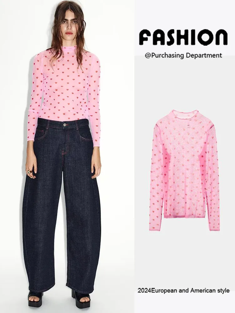 Spring New Arrival Women's Long Sleeve Knitted Half Transparent Stand Collar Polka Dot Print Top European Style Regular Fit
Spring New Arrival Women's Long Sleeve Knitted Half Transparent Stand Collar Polka Dot Print Top European Style Regular Fit
