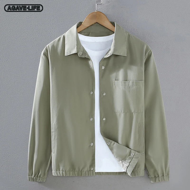 Куртка мужская однотонная хлопковая, Простой повседневный однобортный пиджак с лацканами для отдыха на открытом воздухе и отдыха, весна-осень 
Куртка мужская однотонная хлопковая, Простой повседневный однобортный пиджак с лацканами для отдыха на открытом воздухе и отдыха, весна-осень