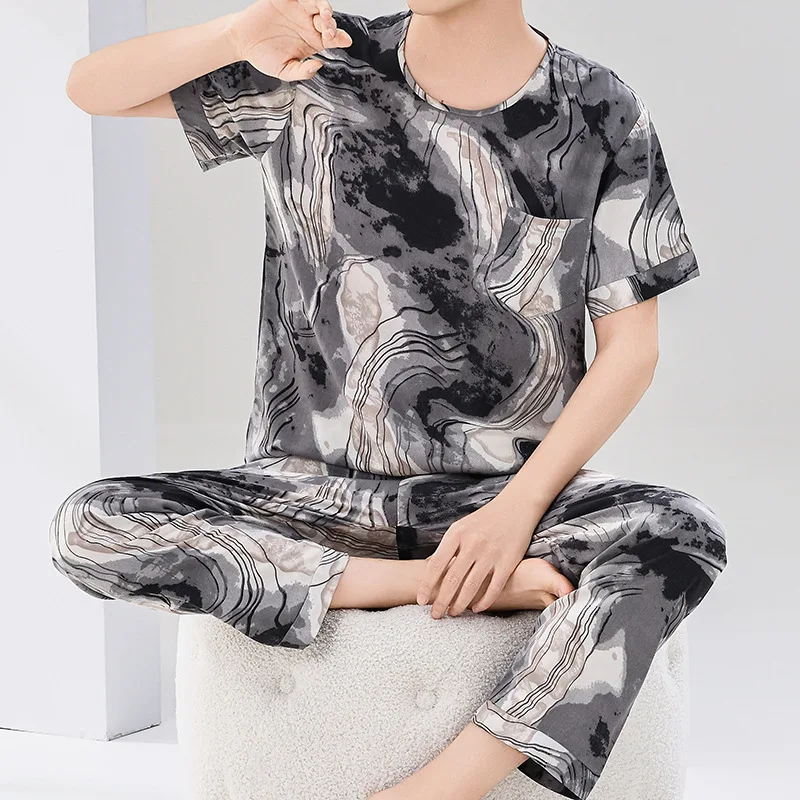 New cotton silk home wear printed rayon cotton men's pajamas short sleeve trousers set pajamas spring summer 남성 잠옷 세트 sleepwear
New cotton silk home wear printed rayon cotton men's pajamas short sleeve trousers set pajamas spring summer 남성 잠옷 세트 sleepwear