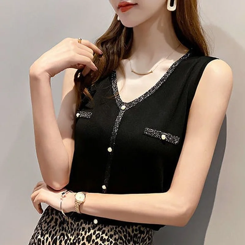 Summer Women's Patchwork V-neck Tank Tops Female Bodycon Knitted Buttons Stretchy Camisole Sleeveless Vest Women Clothing E24
Summer Women's Patchwork V-neck Tank Tops Female Bodycon Knitted Buttons Stretchy Camisole Sleeveless Vest Women Clothing E24