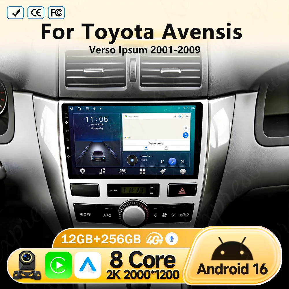 Android 16 For Toyota Avensis Verso Ipsum 2001 - 2009 Car Stereo Radio Multimedia Player WIFI GPS Touch Screen Wireless Carplay
Android 16 For Toyota Avensis Verso Ipsum 2001 - 2009 Car Stereo Radio Multimedia Player WIFI GPS Touch Screen Wireless Carplay