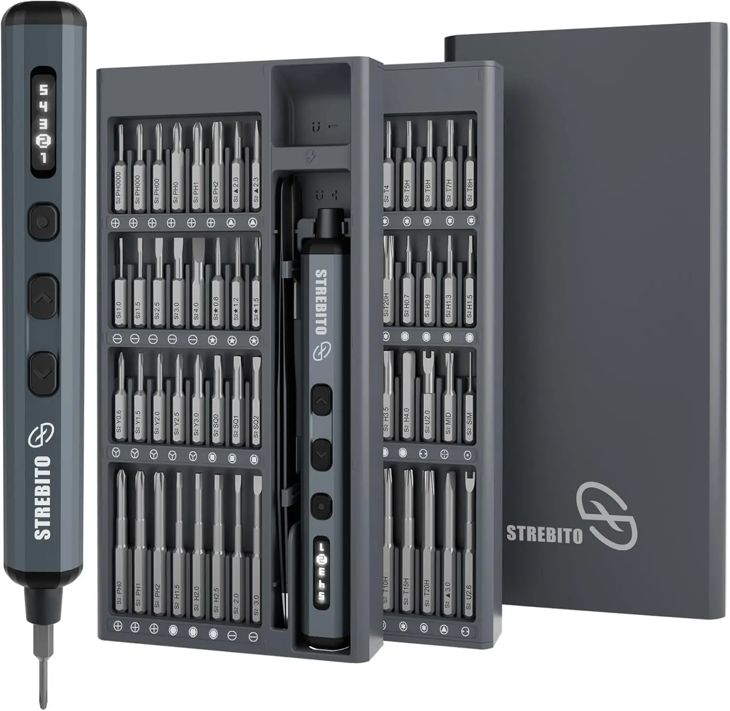 Набор мини-электрических отверток, 70-в-1 прецизионный комплект со светодиодной подсветкой, 5 уровней крутящего момента, 64 магнитных насадки для ремонта электроники
Набор мини-электрических отверток, 70-в-1 прецизионный комплект со светодиодной подсветкой, 5 уровней крутящего момента, 64 магнитных насадки для ремонта электроники
