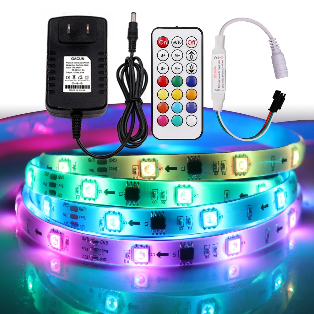 WS2811 Individually Addressable Dream Color LED Strip Light RGBIC DC12V Diode Tape Remote Controller+EU/US Adapter Home Decor
WS2811 Individually Addressable Dream Color LED Strip Light RGBIC DC12V Diode Tape Remote Controller+EU/US Adapter Home Decor