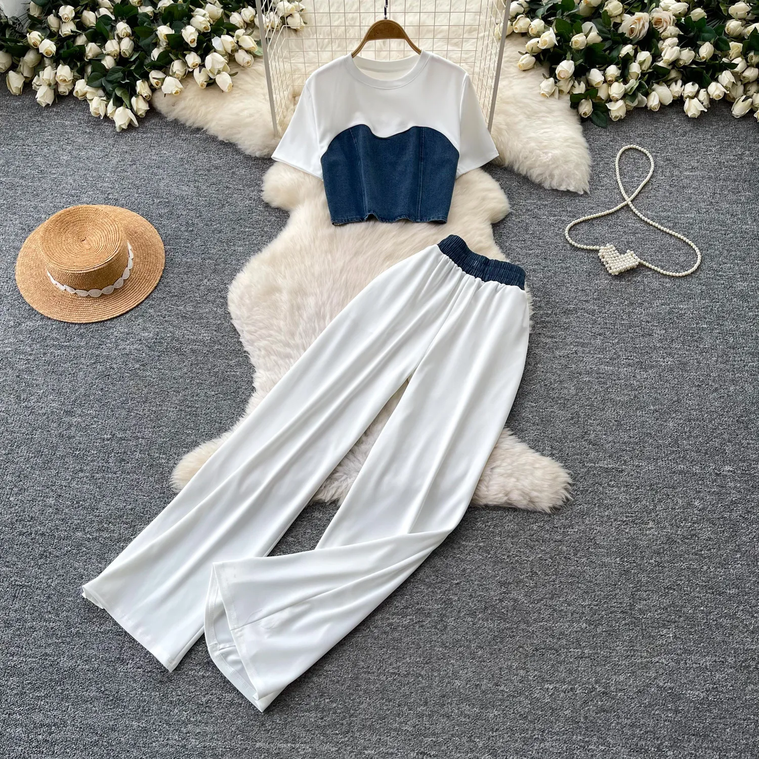 Pant Set Women Two Piece Sets Round Neck Short Sleeve Tops Wide Leg Long Pants Elastic Waist Y2k Streetwear Elegant 2026
Pant Set Women Two Piece Sets Round Neck Short Sleeve Tops Wide Leg Long Pants Elastic Waist Y2k Streetwear Elegant 2026