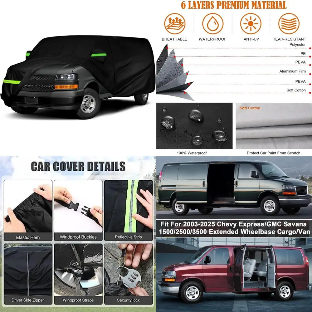 Extended Length Cargo Van Waterproof Cover for 2003-2025 Models, 6 Layers, Compatible with 1500/2500/3500 Series
Extended Length Cargo Van Waterproof Cover for 2003-2025 Models, 6 Layers, Compatible with 1500/2500/3500 Series