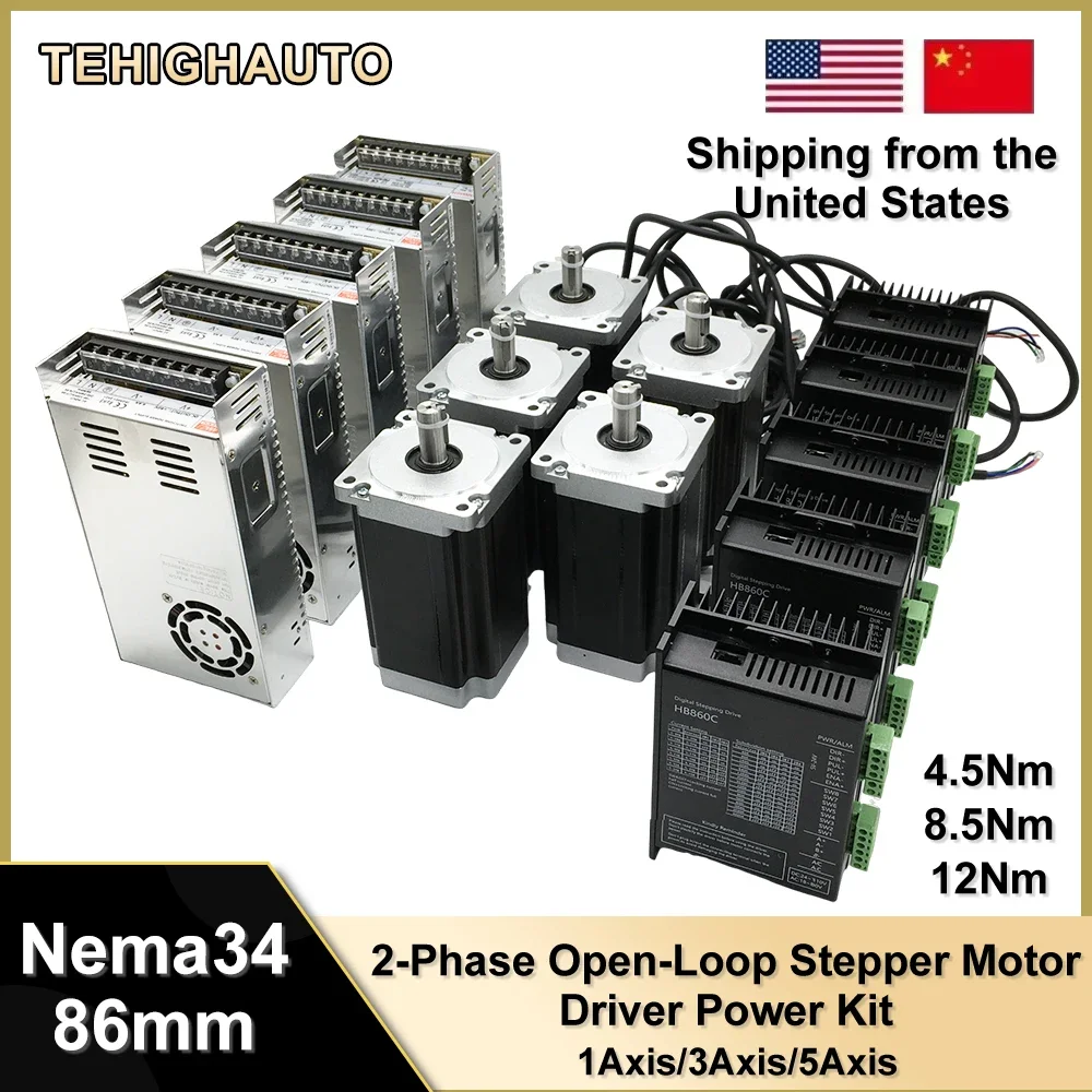 Nema34 86mm Open Loop Stepper Motor Driver Power Kit 6A 14mm Shaft 4.5/8.5/12NM Motor 400W Power Supply for CNC Robotic Arm
Nema34 86mm Open Loop Stepper Motor Driver Power Kit 6A 14mm Shaft 4.5/8.5/12NM Motor 400W Power Supply for CNC Robotic Arm