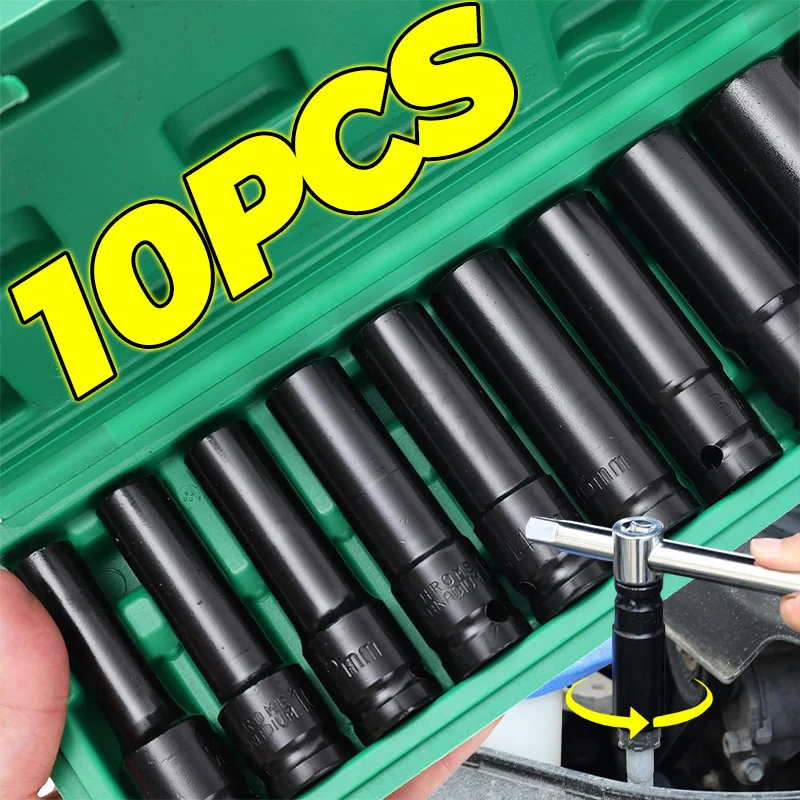 10pcs Drive Metric Impact Socket Set Heavy Duty Universal Deep Socket Wrench For Air Pneumatic Repair Tools Wrench Head 8-24mm
10pcs Drive Metric Impact Socket Set Heavy Duty Universal Deep Socket Wrench For Air Pneumatic Repair Tools Wrench Head 8-24mm