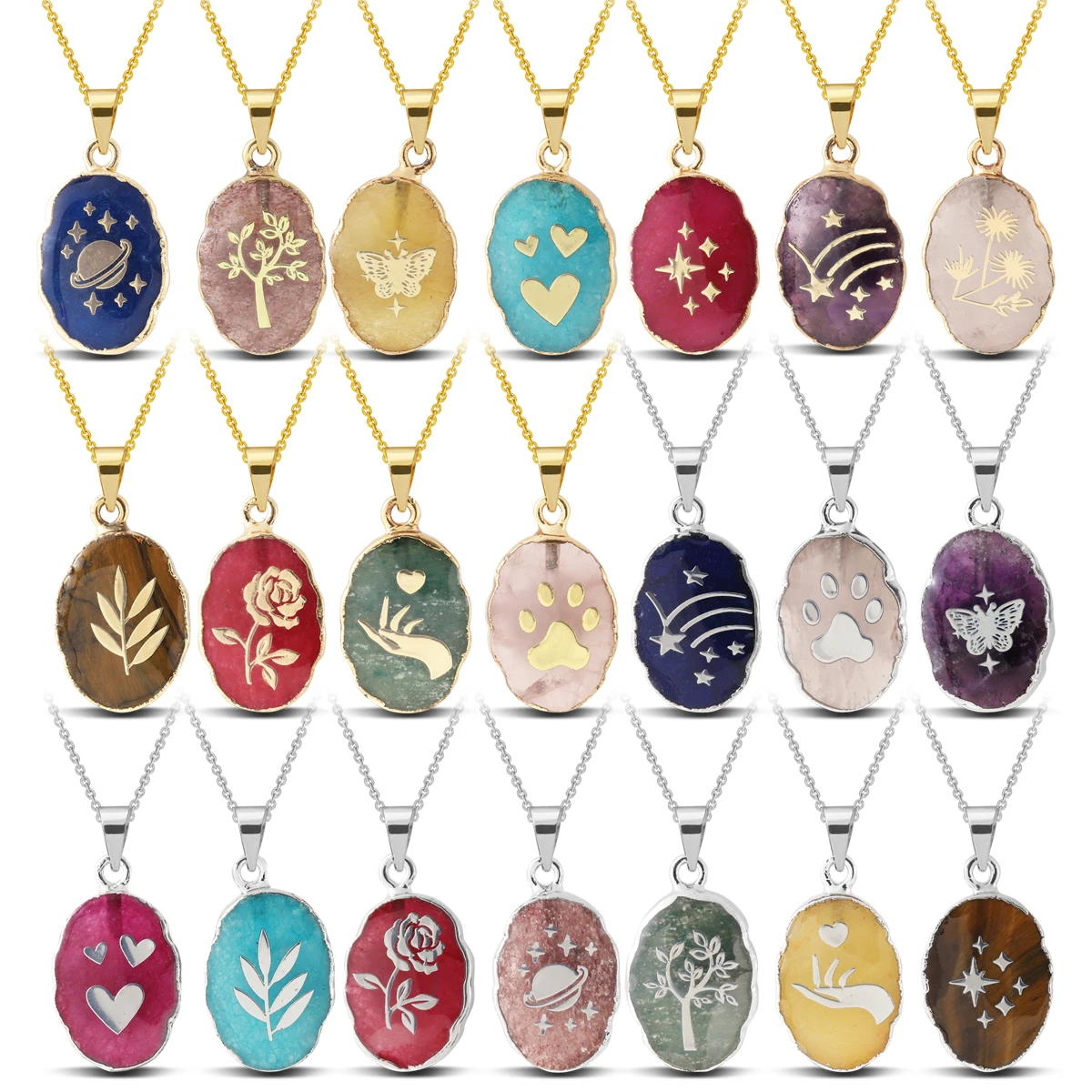 Natural Stone Colorful Flower Animal Print Pendant Necklace for Women Vintage French Style Exquisite Teardrop Necklace Jewelry
Natural Stone Colorful Flower Animal Print Pendant Necklace for Women Vintage French Style Exquisite Teardrop Necklace Jewelry