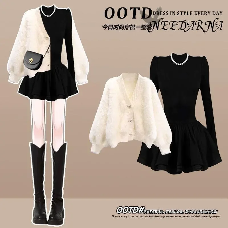 Осенне-зимний комплект женской одежды, новинка 2025 года, элегантный вязаный свитер в корейском стиле, кардиган, винтажное платье, комплект из двух предметов
Осенне-зимний комплект женской одежды, новинка 2025 года, элегантный вязаный свитер в корейском стиле, кардиган, винтажное платье, комплект из двух предметов