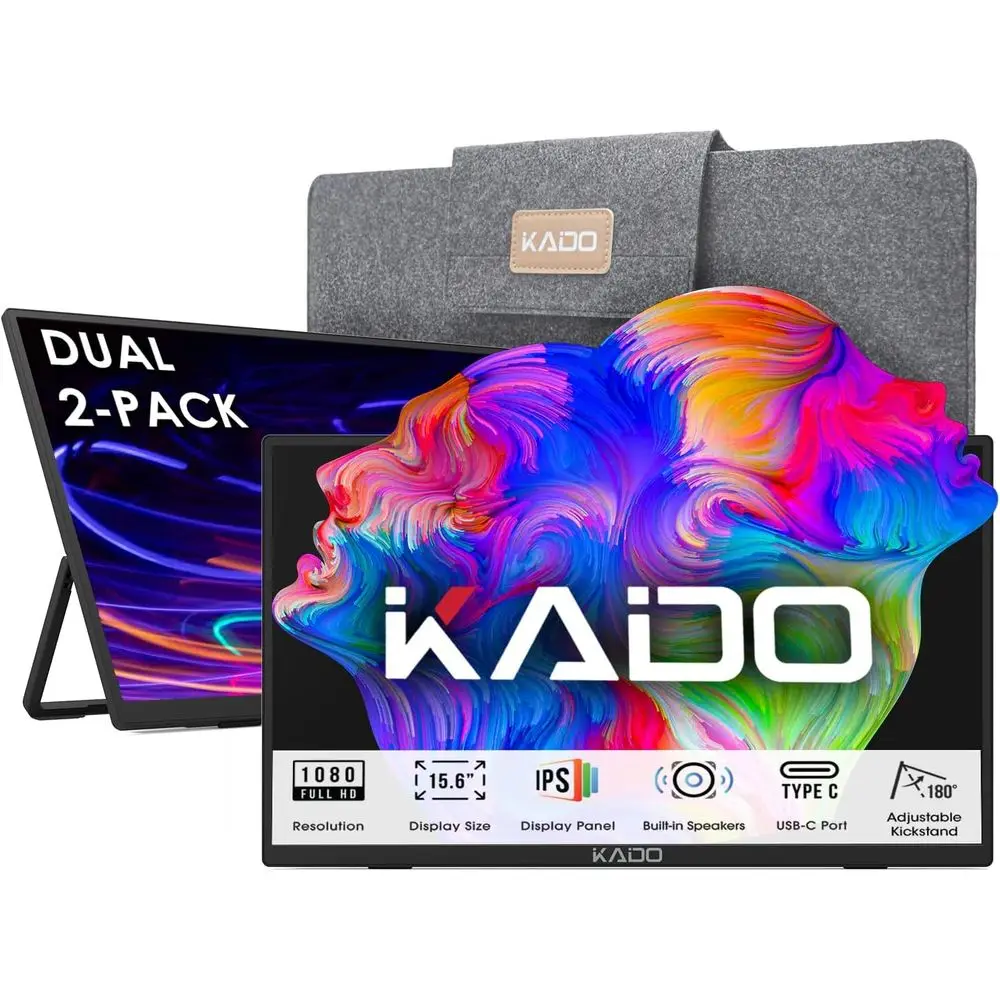 15,6-дюймовые портативные мониторы с двумя HD-экранами - 1920x1080 IPS, Mini-HDMI и USB-C, встроенные динамики, идеально подходят для многоэкранных систем или игр
15,6-дюймовые портативные мониторы с двумя HD-экранами - 1920x1080 IPS, Mini-HDMI и USB-C, встроенные динамики, идеально подходят для многоэкранных систем или игр