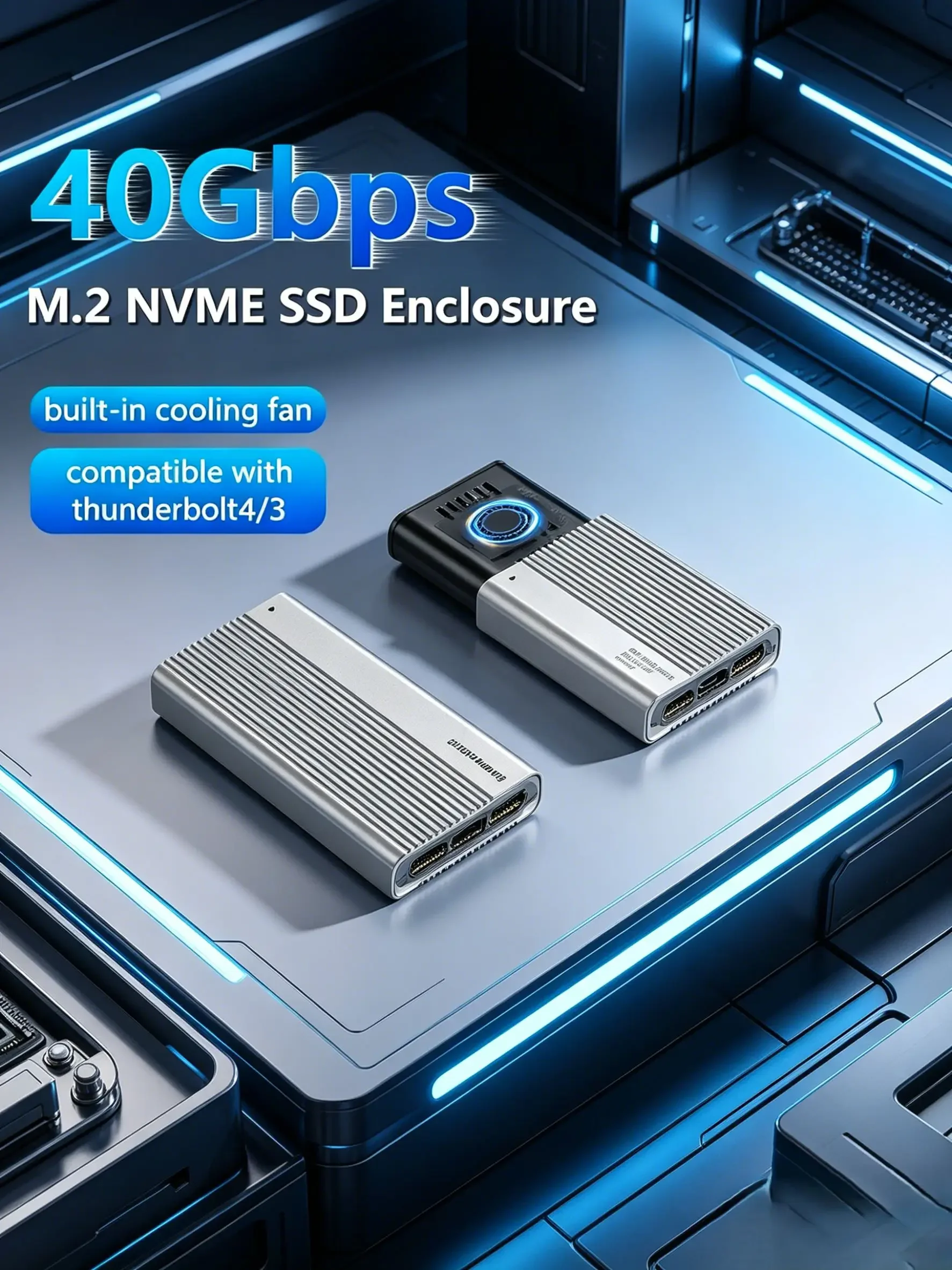 PCIe 4.0 M.2 NVMe SSD Enclosure, USB4 40Gbps External SSD Case with Built‑in Cooling Fan, Compatible with Thunderbolt 3/4
PCIe 4.0 M.2 NVMe SSD Enclosure, USB4 40Gbps External SSD Case with Built‑in Cooling Fan, Compatible with Thunderbolt 3/4