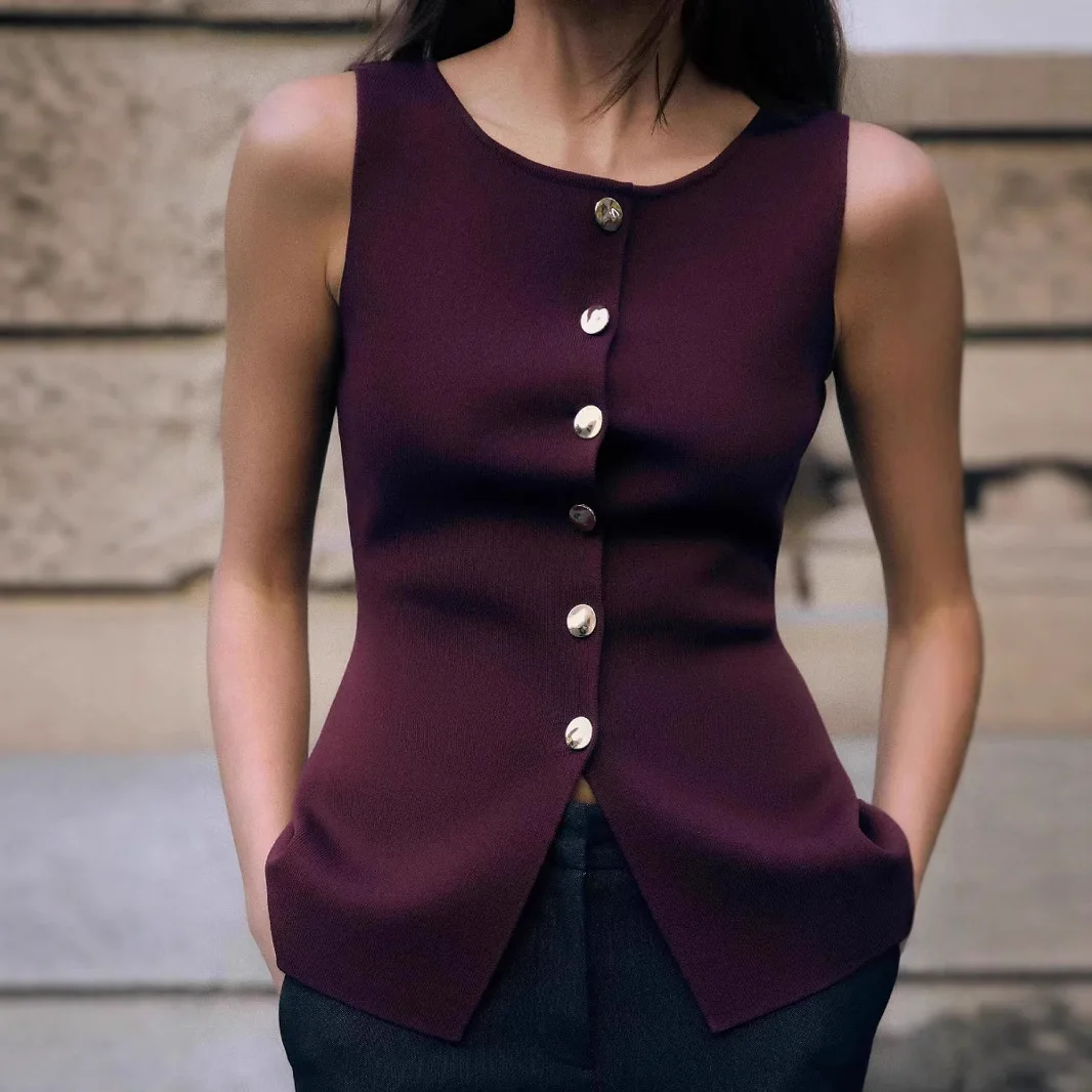 2025 Spring Women's New Style Vest Gold Button Waist Cinched Single Button Flat Needle Backless Crew Neck Outerwear
2025 Spring Women's New Style Vest Gold Button Waist Cinched Single Button Flat Needle Backless Crew Neck Outerwear