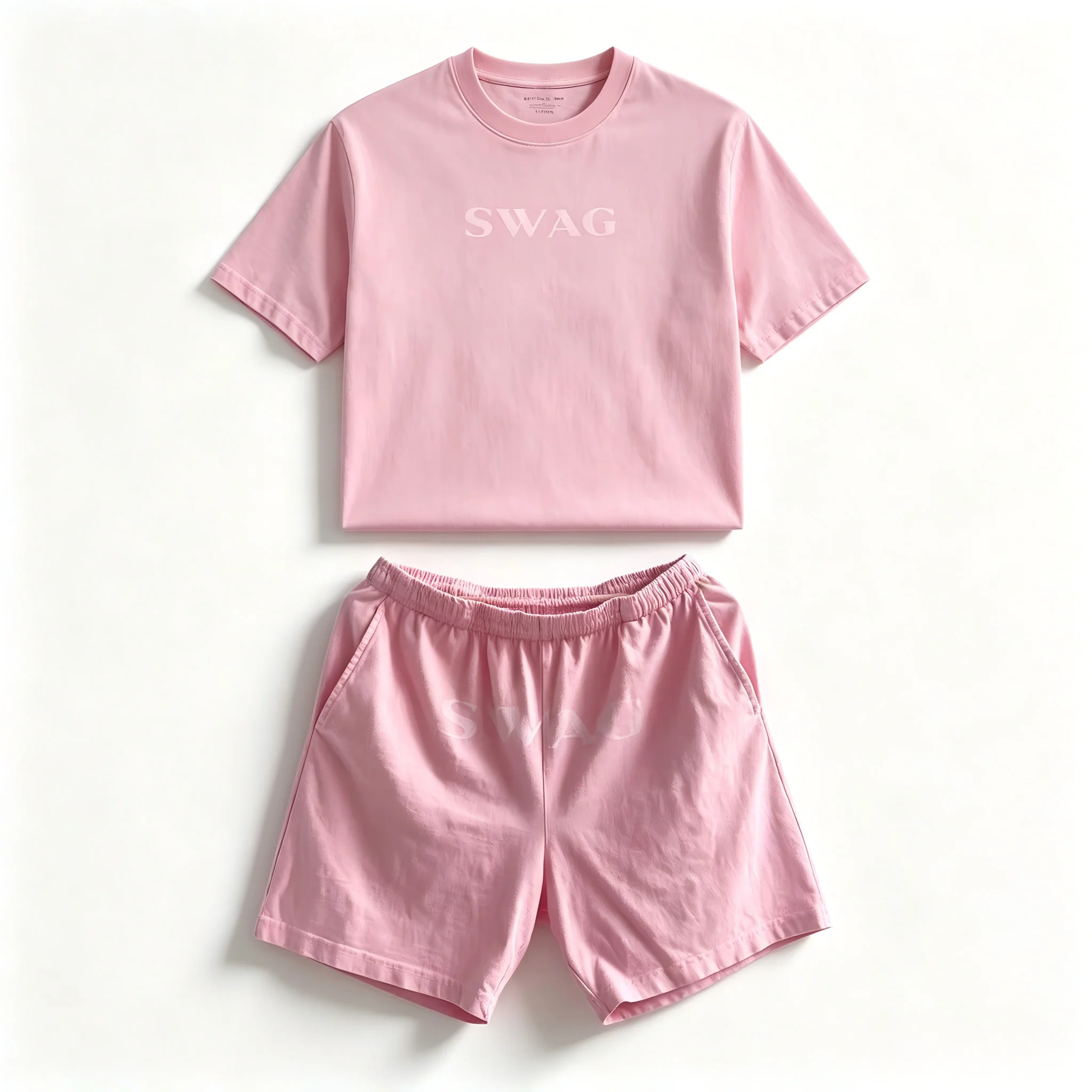 Summer pink short-sleeved T-shirt with letter print and loose stretch waist shorts - casual two-piece set
Summer pink short-sleeved T-shirt with letter print and loose stretch waist shorts - casual two-piece set