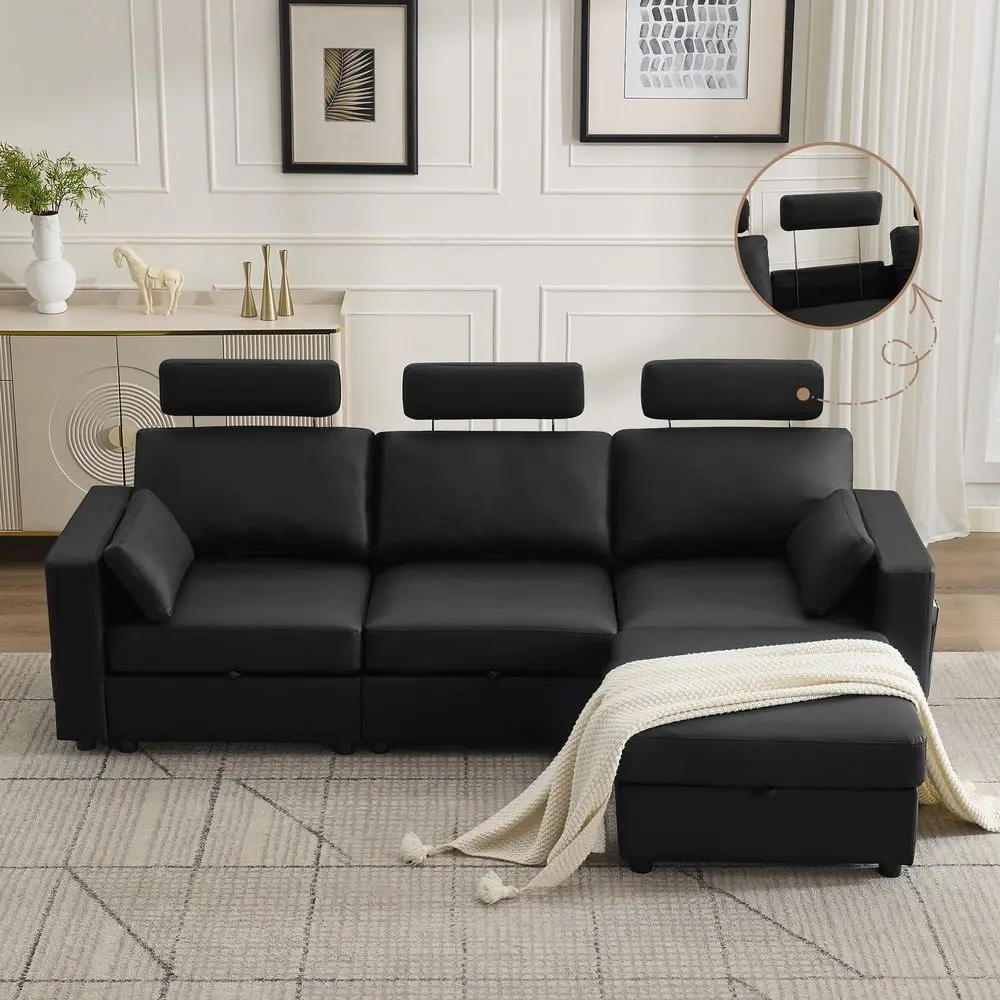 Modular Sectional Storage Couch, Oversized Faux Leather L Shaped Couch, Modern Cloud Upholstered Sofa with Headrest amp Side Po
Modular Sectional Storage Couch, Oversized Faux Leather L Shaped Couch, Modern Cloud Upholstered Sofa with Headrest amp Side Po