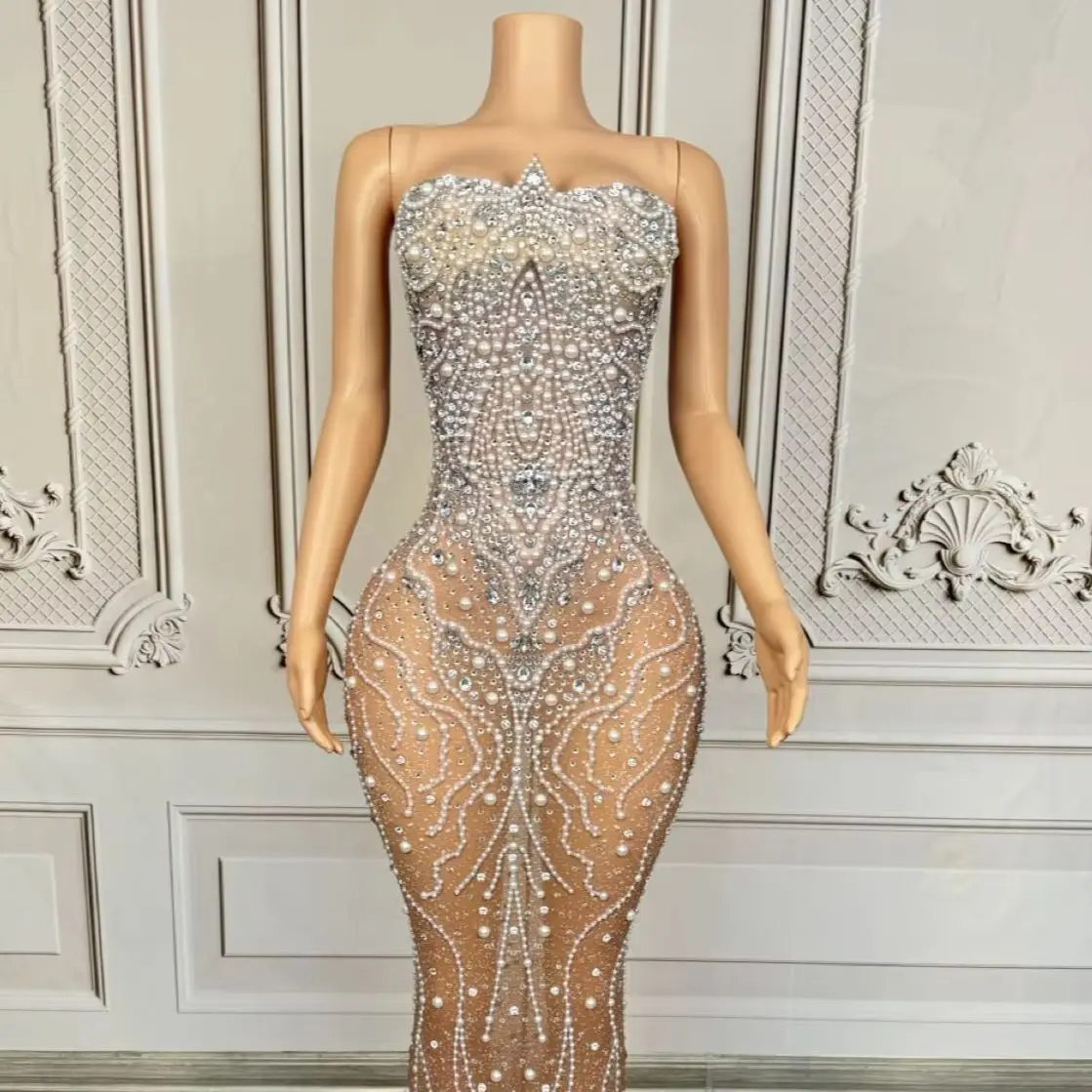 Pojian Luxury Sparkly Rhinestone Pearls Sheer Mesh Dress Women Sexy Party Festival Celebrate High-end Gown Prom Photo Shoot Wear
Pojian Luxury Sparkly Rhinestone Pearls Sheer Mesh Dress Women Sexy Party Festival Celebrate High-end Gown Prom Photo Shoot Wear