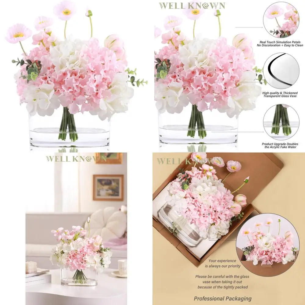 Artificial Silk Hydrangea and Tulip Flowers Arrangement in Vase, Faux Flower Decor for Home or Office, Elegant Centerpiece Long-
Artificial Silk Hydrangea and Tulip Flowers Arrangement in Vase, Faux Flower Decor for Home or Office, Elegant Centerpiece Long-