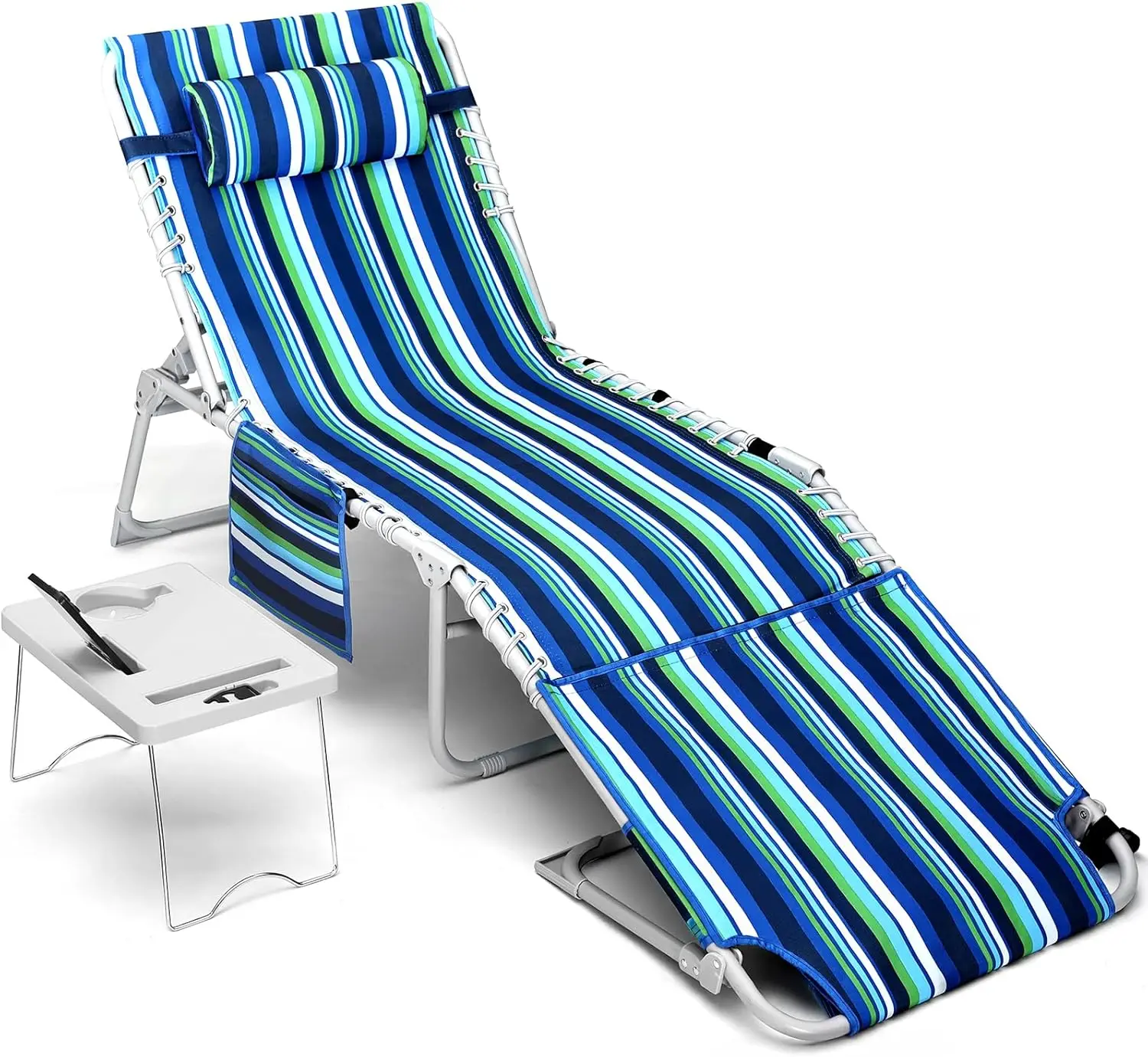 3-in-1 Beach Chair with Face Hole, Folding Side Table, 5-Position Recliner, Lay Flat, Removable Pillow, Heavy Duty 330lbs, Poolside Patio Camping
3-in-1 Beach Chair with Face Hole, Folding Side Table, 5-Position Recliner, Lay Flat, Removable Pillow, Heavy Duty 330lbs, Poolside Patio Camping