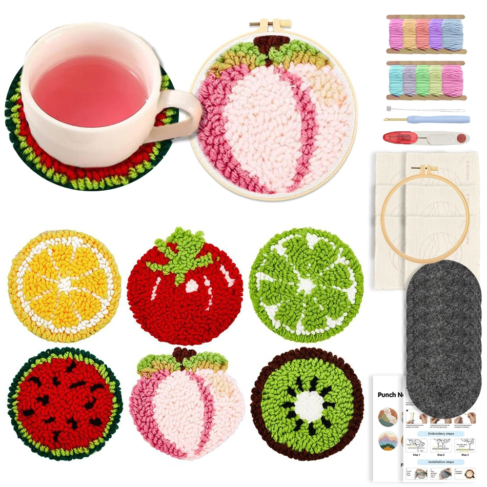 SDOYUNO 6 Pcs Fruit Patterns Punch Needle Embroidery Pack for Adults Punch Needle Coaster Kit DIY Tableware Coasters Set
SDOYUNO 6 Pcs Fruit Patterns Punch Needle Embroidery Pack for Adults Punch Needle Coaster Kit DIY Tableware Coasters Set