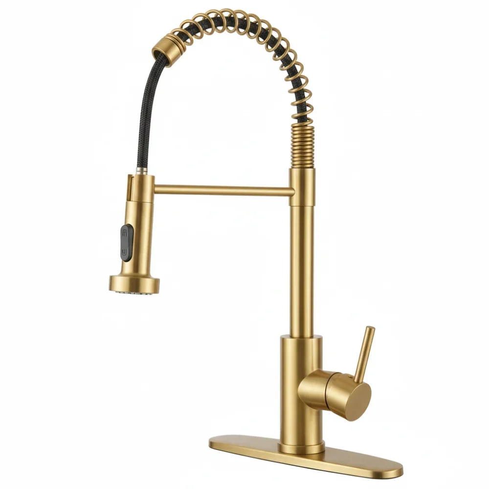 Kitchen Faucet with Pull Down Sprayer Industrial 1 Handle 1 Hole Or 3 Hole Faucet for Farmhouse Camper Laundry Utility Rv Wet Bar Sinks, Stainless Steel, Brushed Gold
Kitchen Faucet with Pull Down Sprayer Industrial 1 Handle 1 Hole Or 3 Hole Faucet for Farmhouse Camper Laundry Utility Rv Wet Bar Sinks, Stainless Steel, Brushed Gold