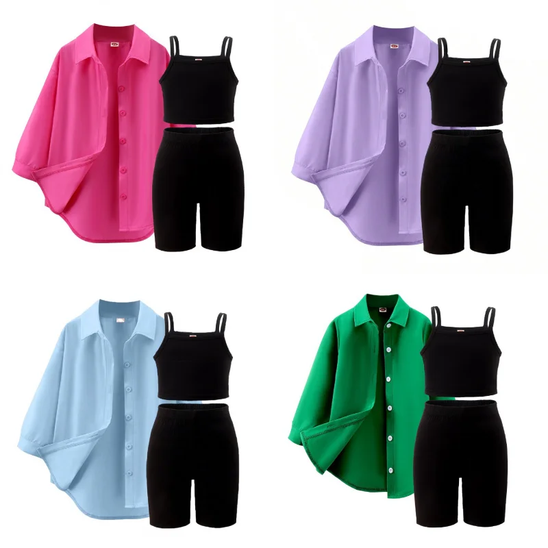 Spring and Autumn New Girls' Outfit Toddler Solid Color Strap Dress+Cropped Pants+Long Sleeve Jacket Three-Piece Set
Spring and Autumn New Girls' Outfit Toddler Solid Color Strap Dress+Cropped Pants+Long Sleeve Jacket Three-Piece Set