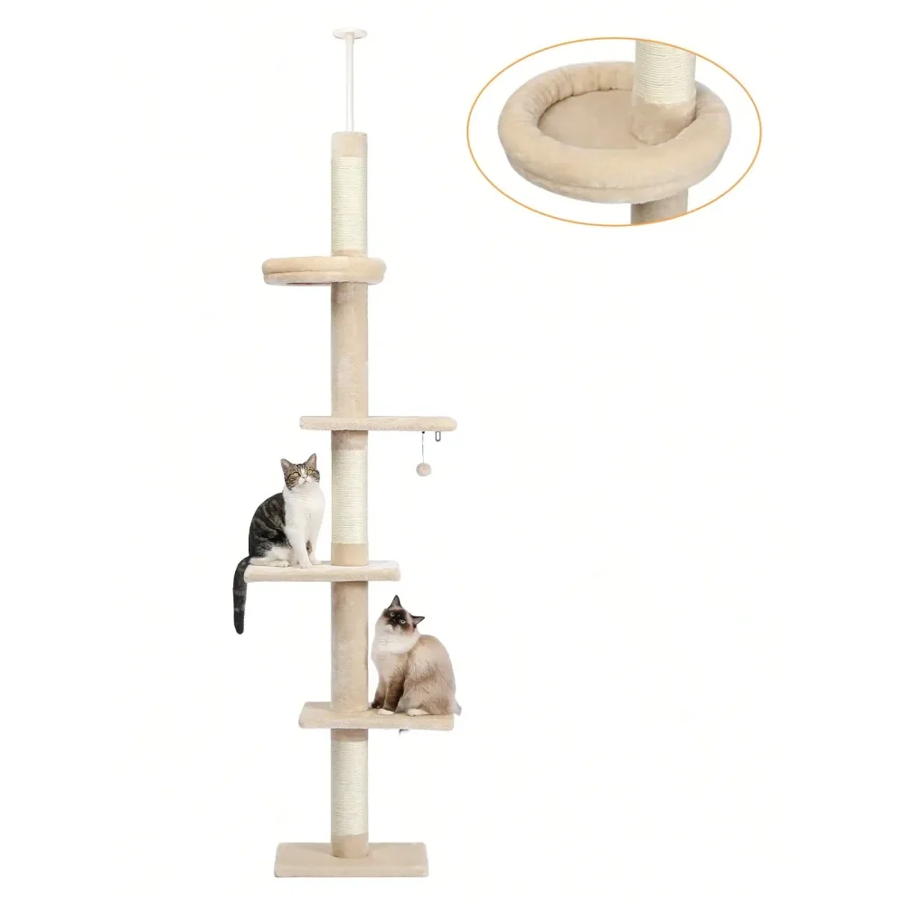 95107 Cat Tower 5Tier Floor To Ceiling Cat Tree Height Adjustable, Tall Climbing Tree Featuring With ching Post, Cozy Bed,
95107 Cat Tower 5Tier Floor To Ceiling Cat Tree Height Adjustable, Tall Climbing Tree Featuring With ching Post, Cozy Bed,