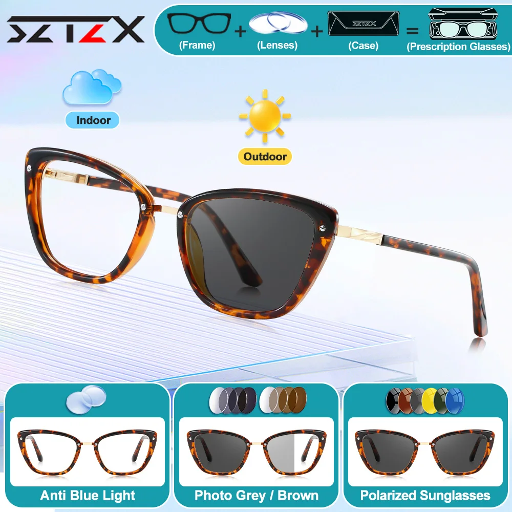 SZTZX Fashionable Women's Cat Eye Photochromic Myopia Glasses High Quality Blue Light Filter Progressive Prescription Eyeglasses
SZTZX Fashionable Women's Cat Eye Photochromic Myopia Glasses High Quality Blue Light Filter Progressive Prescription Eyeglasses