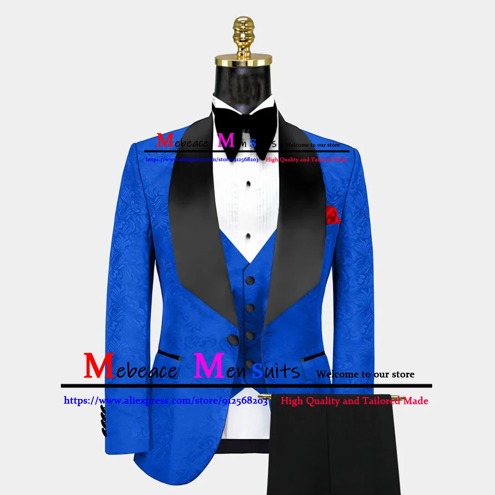 Groom Suit For Wedding Royal Blue Floral Pattern Men Suit Set Slim Fit Black Shawl Lapel Best Man Party Prom Dress Costume Homme
Groom Suit For Wedding Royal Blue Floral Pattern Men Suit Set Slim Fit Black Shawl Lapel Best Man Party Prom Dress Costume Homme