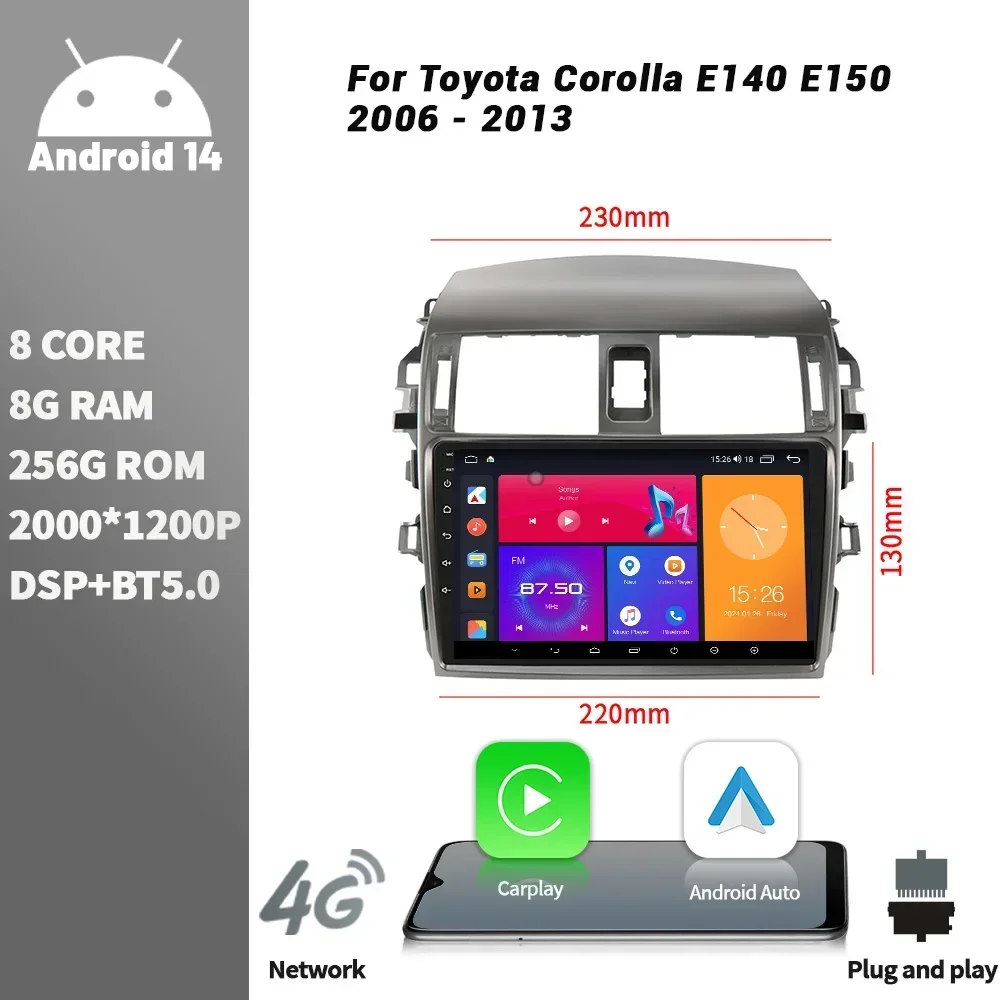 Android Bluetooth беспроводной CarPlay сенсорный экран стерео автомобильный радиоприемник мультимедийный плеер навигация для Toyota Corolla E140 E150 2006
Android Bluetooth беспроводной CarPlay сенсорный экран стерео автомобильный радиоприемник мультимедийный плеер навигация для Toyota Corolla E140 E150 2006