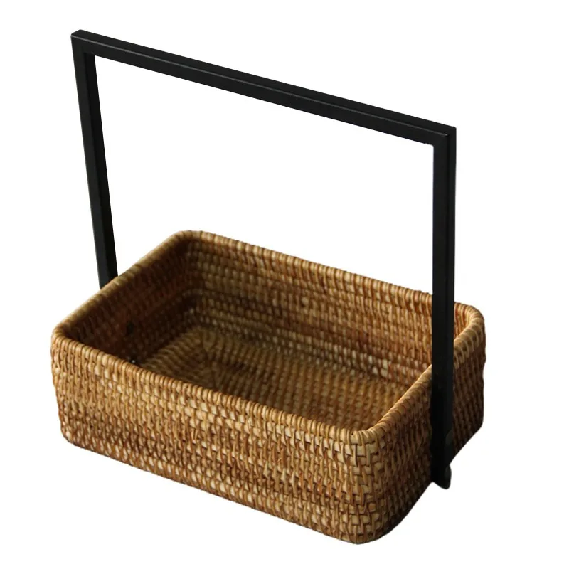 Rattan wrought iron square basket, retro container ornament storage basket
Rattan wrought iron square basket, retro container ornament storage basket