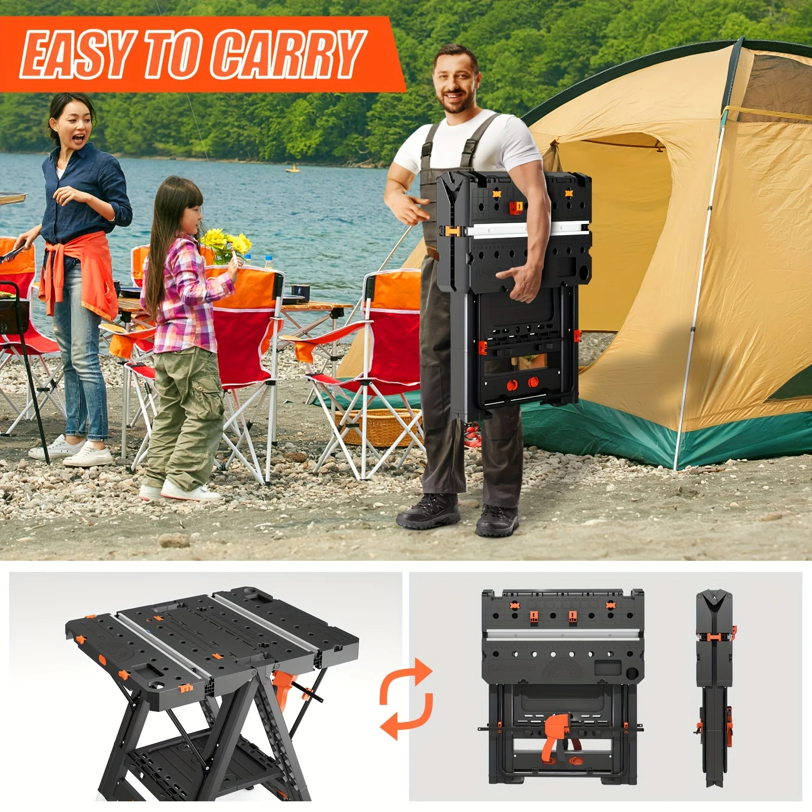 Folding Work Table, Easy Setup Portable Workbench, 31" W X 25" D X 32" H Lightweight Worktable With Heavy-Duty Load Capacity, Height-Adjustable Work Table With 4 Woodworking Clamps, 4 Connecting Blocks, 2 Limit Blocks, Tool For Men, Fathers Day Gift
Folding Work Table, Easy Setup Portable Workbench, 31" W X 25" D X 32" H Lightweight Worktable With Heavy-Duty Load Capacity, Height-Adjustable Work Table With 4 Woodworking Clamps, 4 Connecting Blocks, 2 Limit Blocks, Tool For Men, Fathers Day Gift