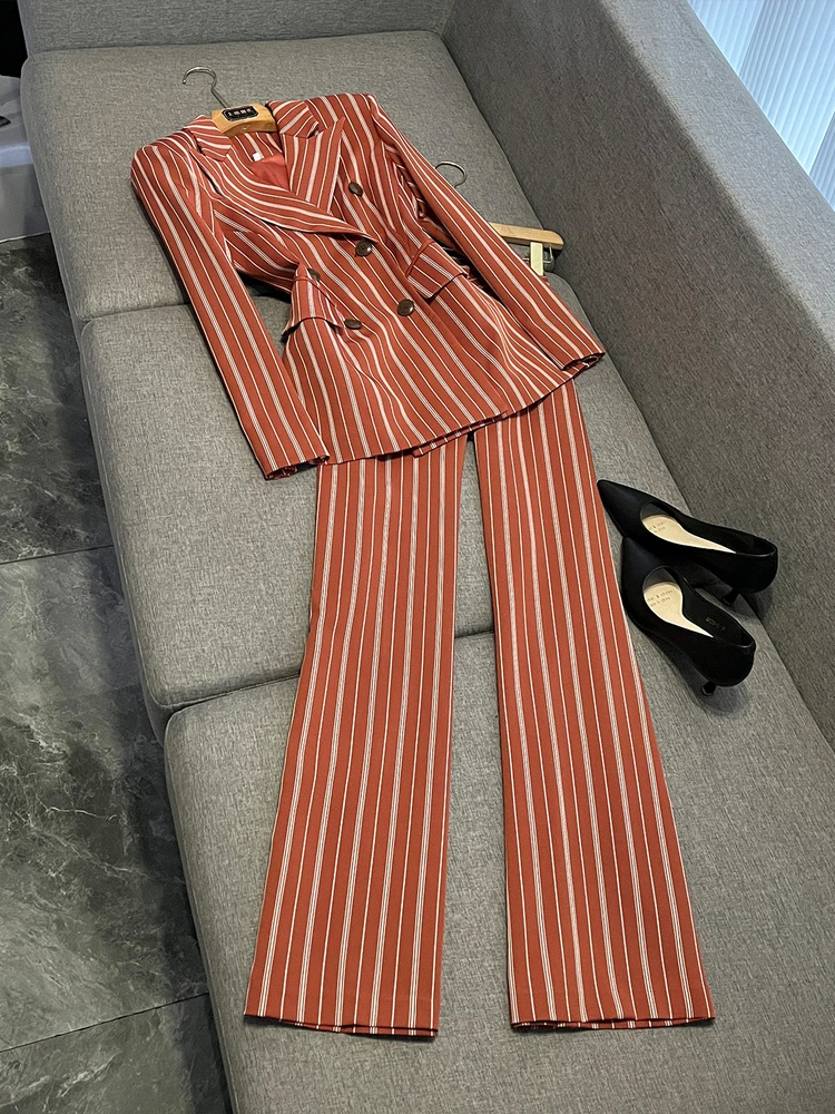 Women's Stripe Suit Straight Leg Pants Slim Fit Two Piece Set Faion ow Ele Sle Autumn Collection U756
Women's Stripe Suit Straight Leg Pants Slim Fit Two Piece Set Faion ow Ele Sle Autumn Collection U756